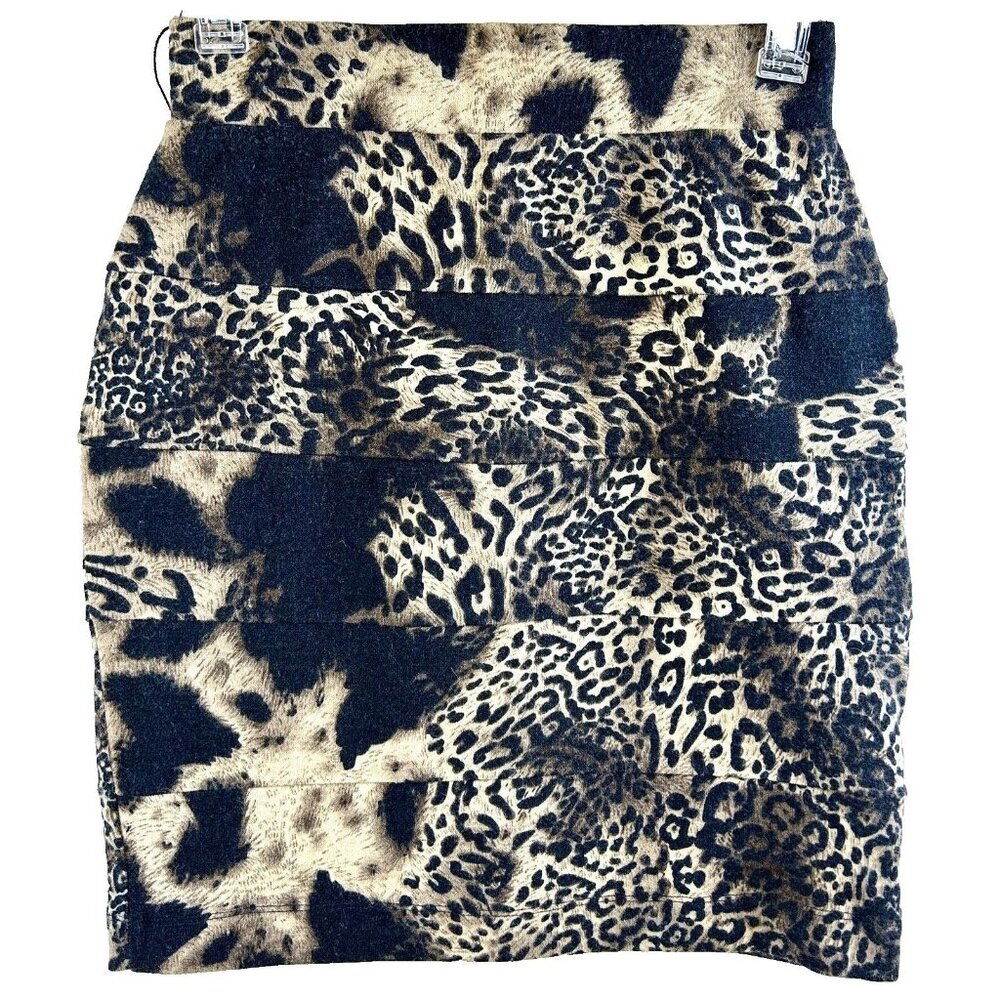 Lapis Sweater Skirt Pencil Mini Cheetah Leopard Print Short Fitted Stretch L EUC